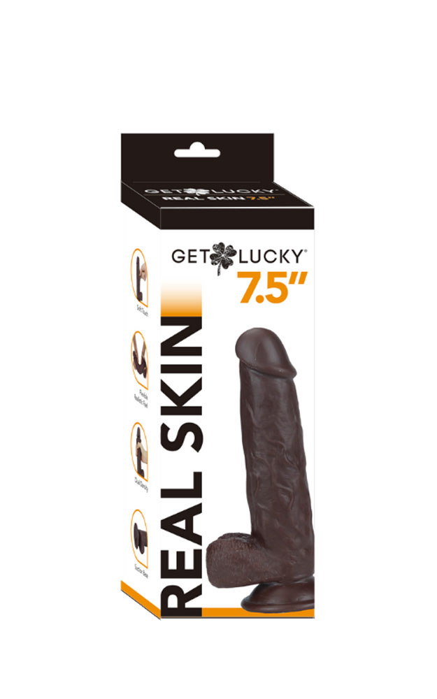 Get Lucky Real Skin 7.5" Dual Layer Dildo Dark Brown