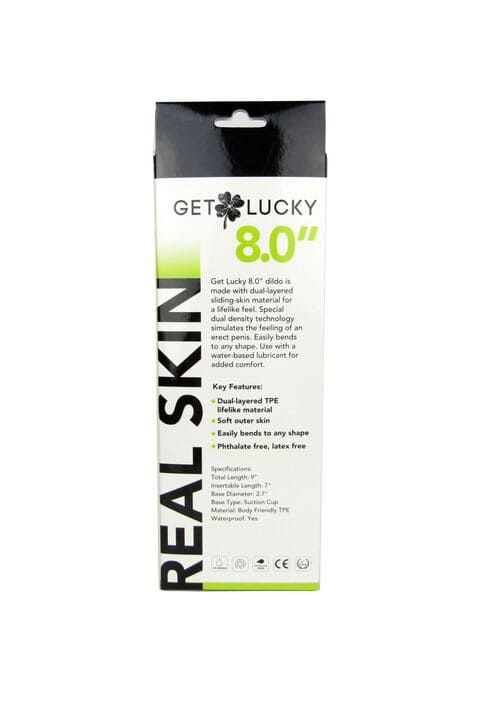 Get Lucky Real Skin 8" Dual Layer Dildo Dark Brown