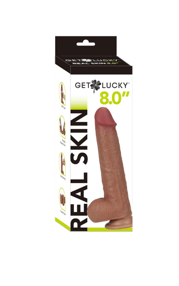 Get Lucky Real Skin 8" Dual Layer Dildo Light Brown