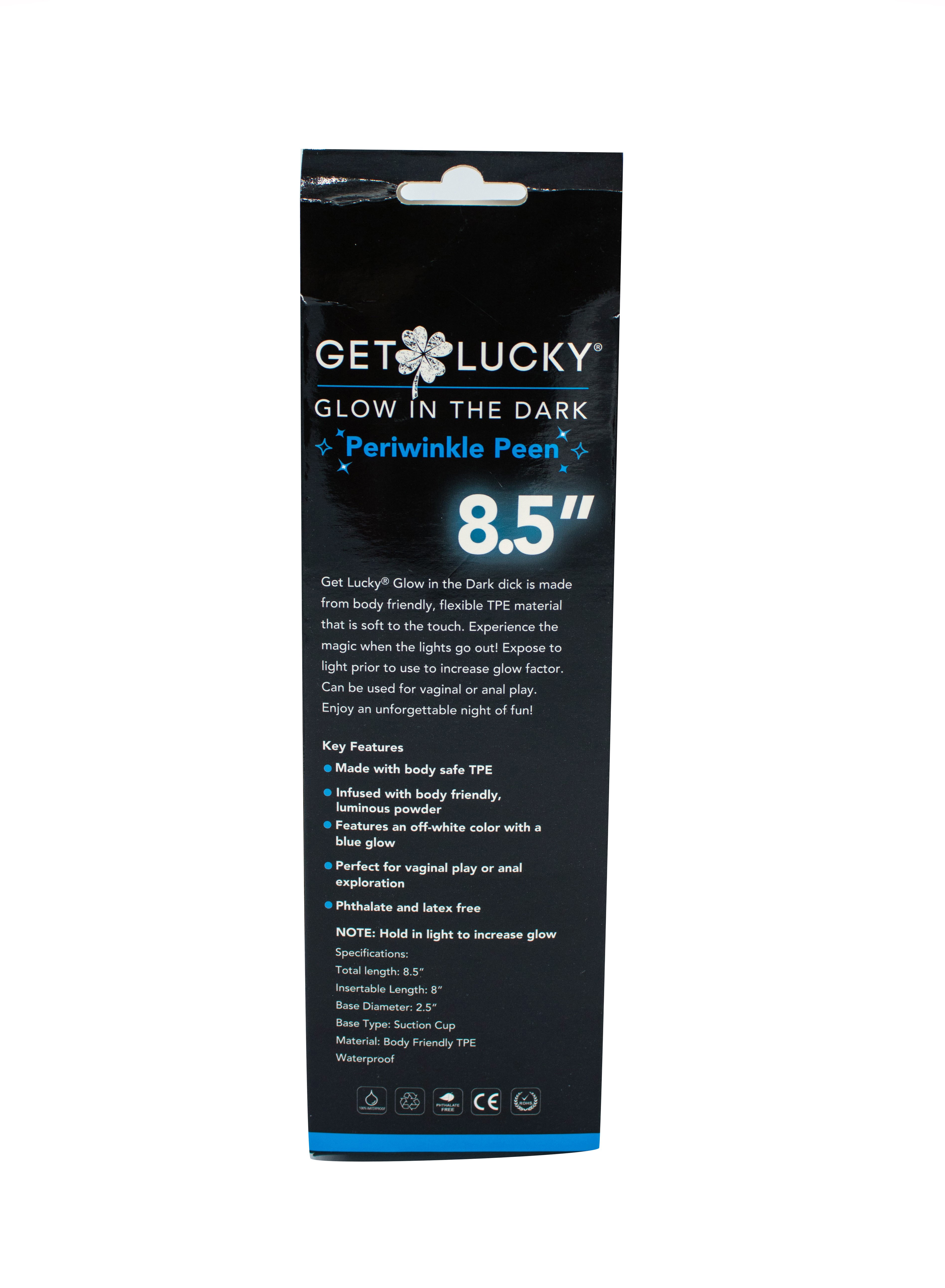 Get Lucky Glow-in-the-Dark Periwinkle Peen 8.5" Dildo