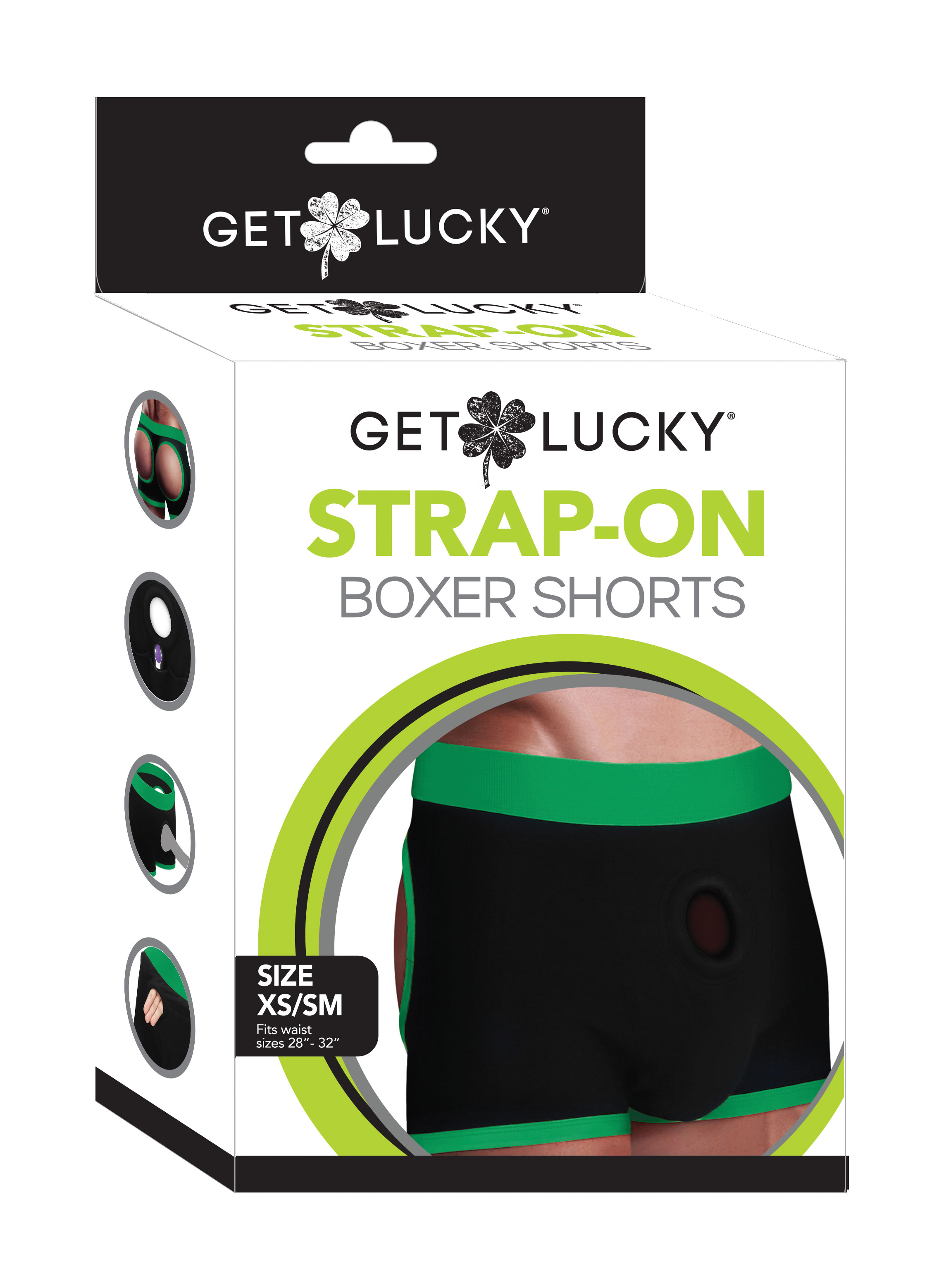 Get Lucky Strap-on Black/green Boxers - Xs/s