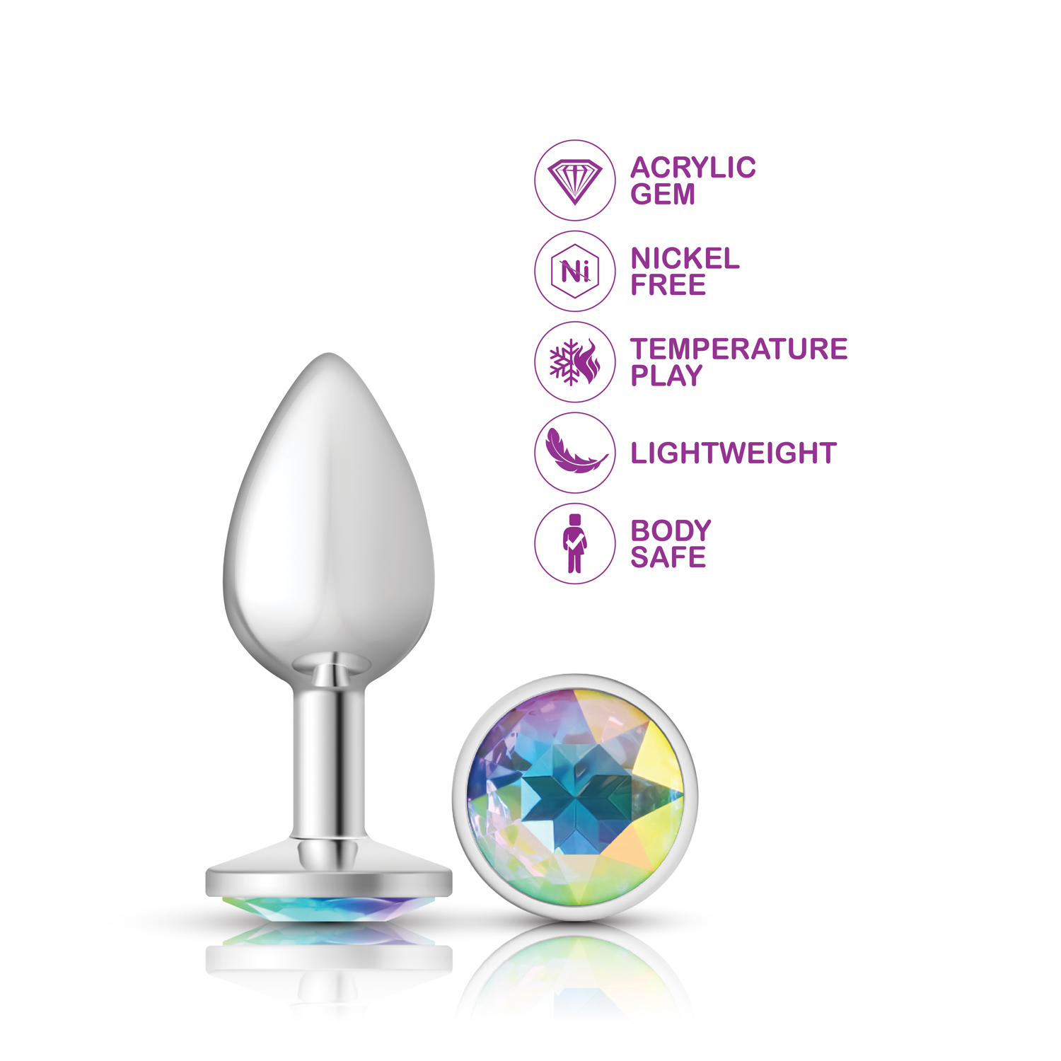 Clear Iridescent Round Gem Silver Metal Plug - Sm