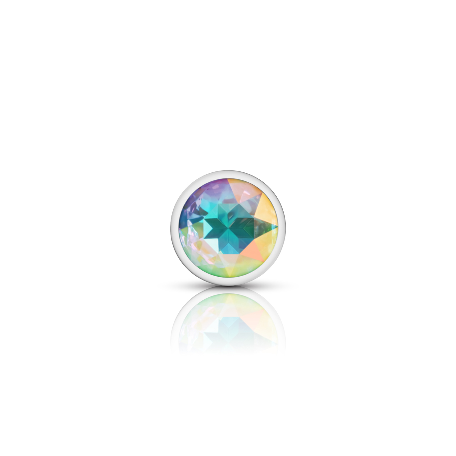 Clear Iridescent Round Gem Silver Metal Plug - Md