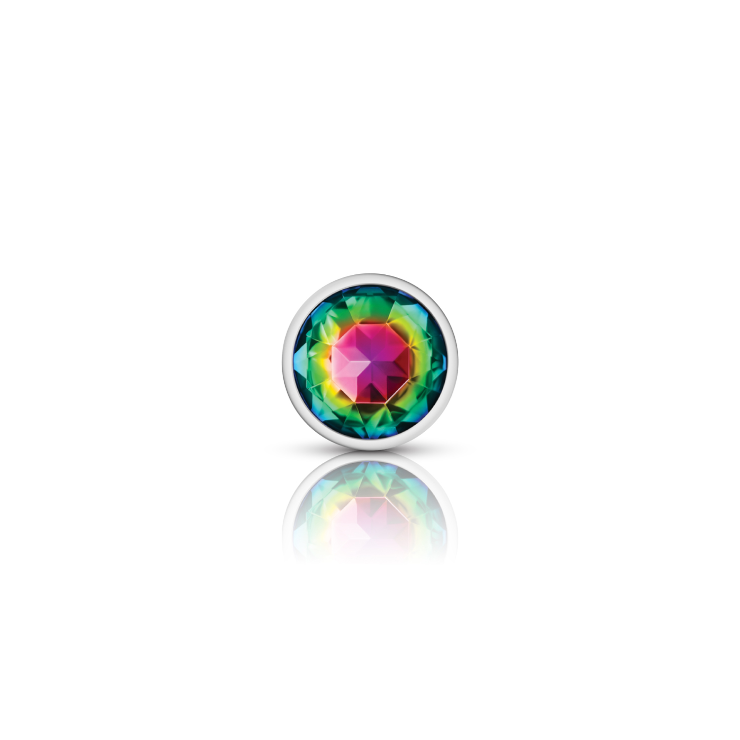 Rainbow Round Gem Silver Metal Plug - Sm