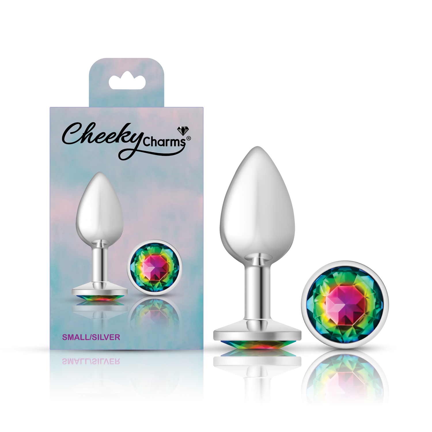 Rainbow Round Gem Silver Metal Plug - Sm