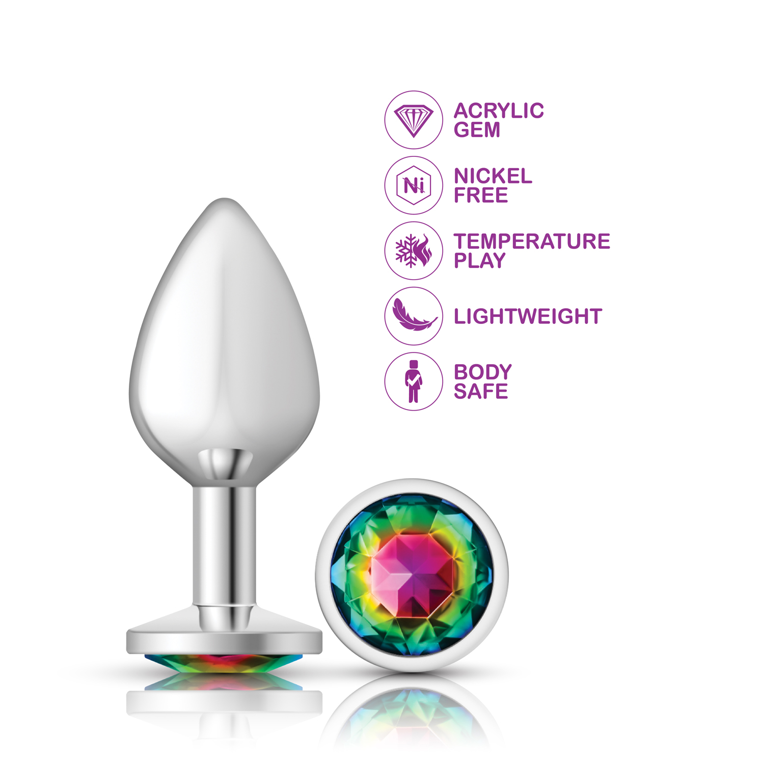 Rainbow Round Gem Silver Metal Plug - Md