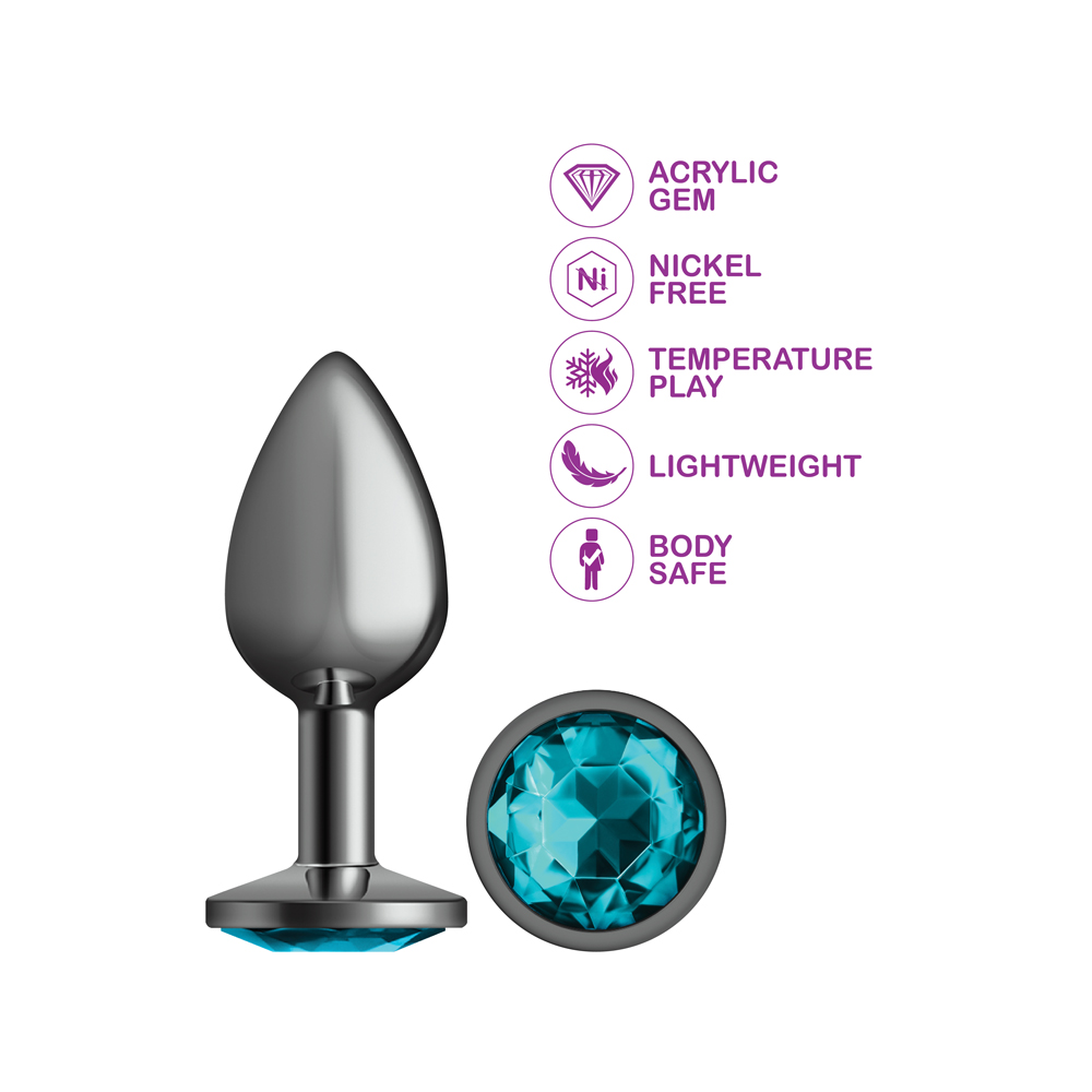 Teal Round Gem Gunmetal Metal Plug - Md