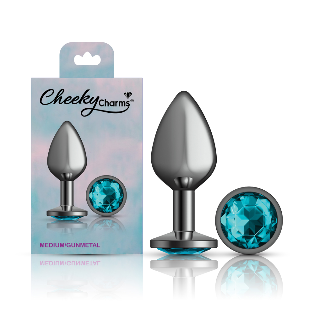 Teal Round Gem Gunmetal Metal Plug - Md