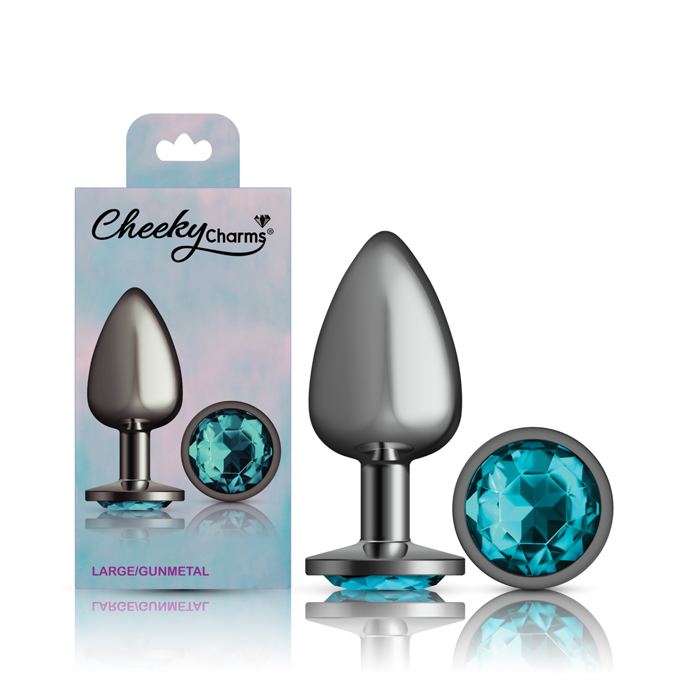 Teal Round Gem Gunmetal Metal Plug - Lg