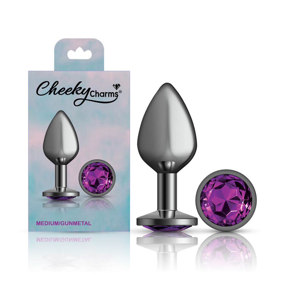Purple Round Gem Gunmetal Metal Plug - Md