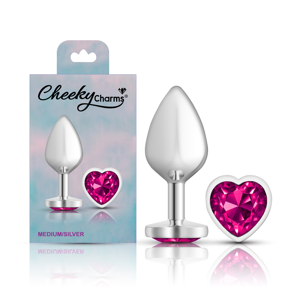 Bright Pink Heart Gem Silver Metal Plug - Md
