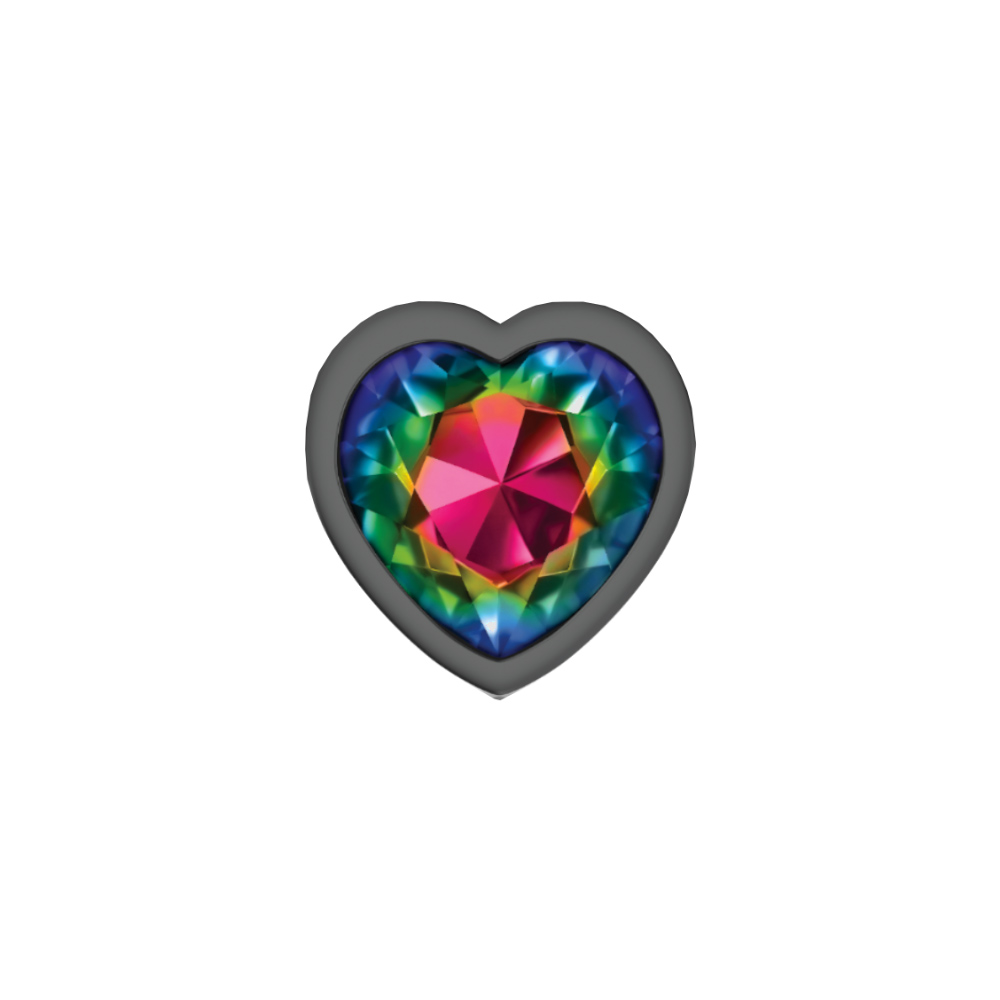Rainbow Heart Gem Gunmetal Metal Plug - Md
