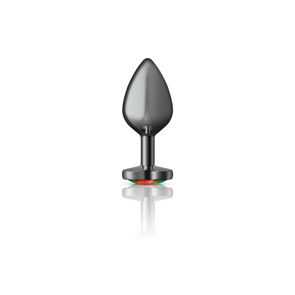Rainbow Heart Gem Gunmetal Metal Plug - Md