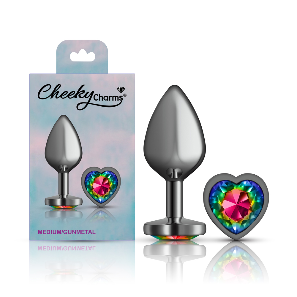 Rainbow Heart Gem Gunmetal Metal Plug - Md