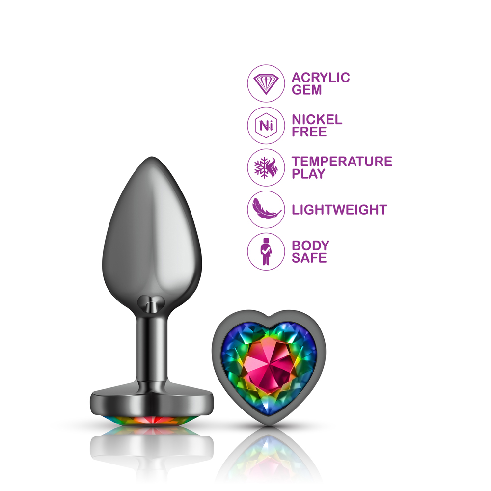 Rainbow Heart Gem Gunmetal Metal Plug - Md