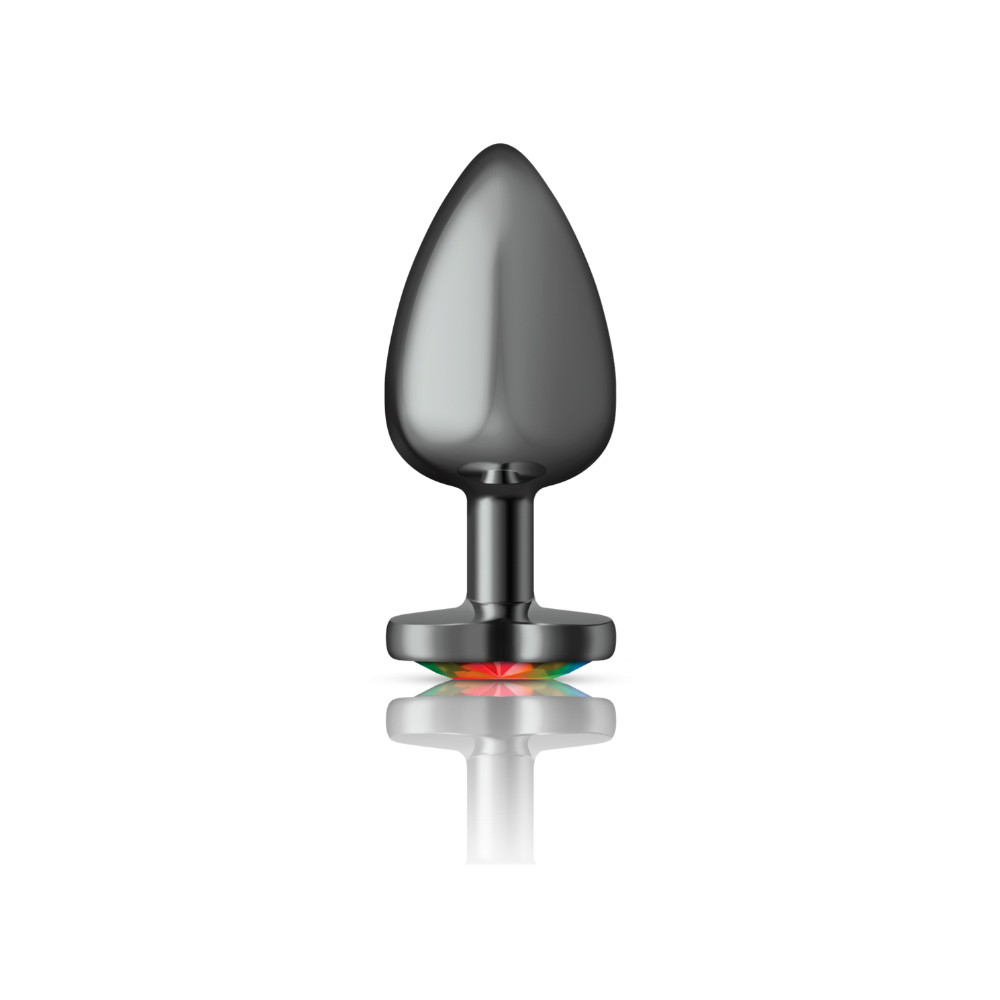Rainbow Heart Gem Gunmetal Metal Plug - Lg