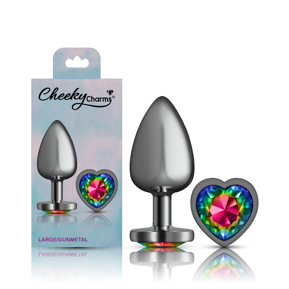 Rainbow Heart Gem Gunmetal Metal Plug - Lg