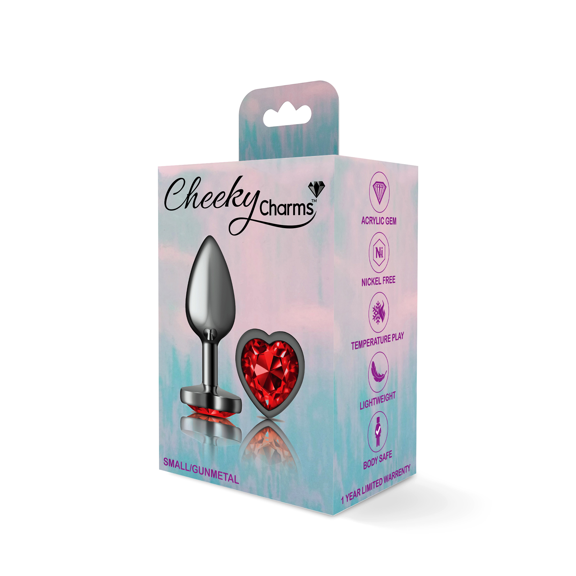 Deep Red Heart Gem Gunmetal Metal Plug - Sm