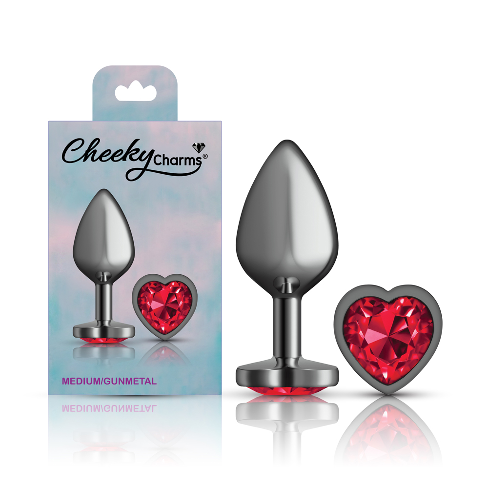 Deep Red Heart Gem Gunmetal Metal Plug - Md