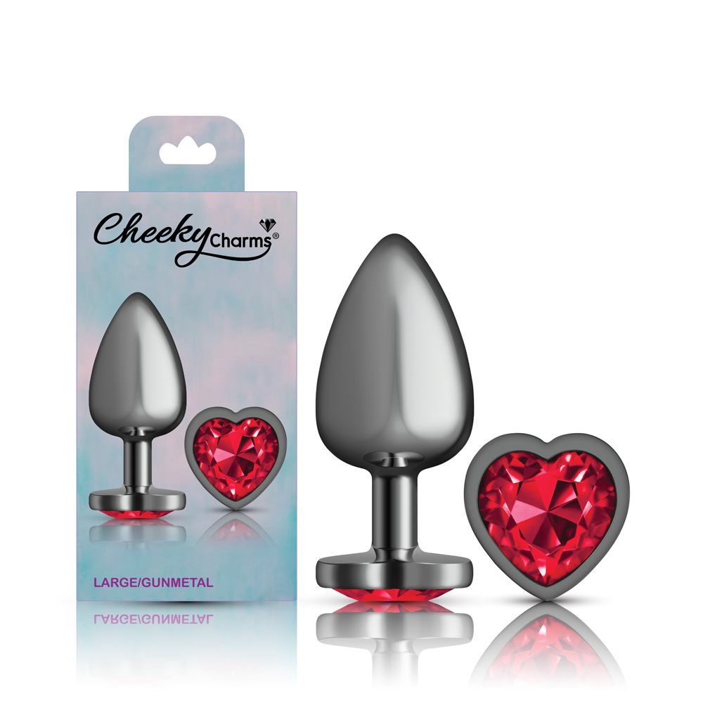 Deep Red Heart Gem Gunmetal Metal Plug - Lg