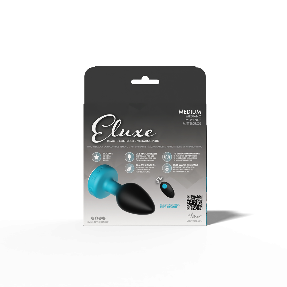 Eluxe Vibrating Clr Gem Bluombre Plug Md With Remote