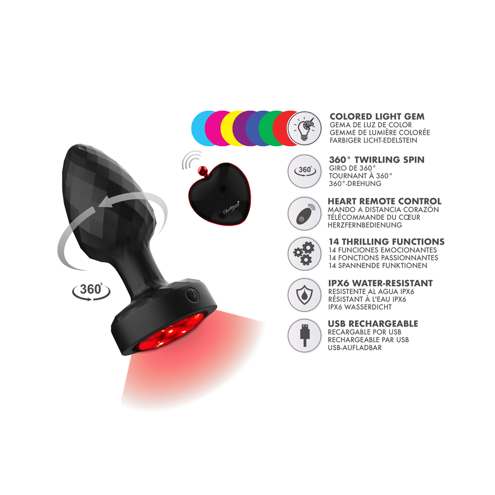 Twila Twirling Smoke Gem Light Up Vibrating Plug With Blk Heart Remote