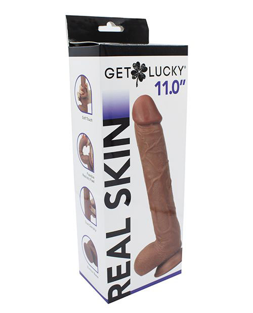 Get Lucky Real Skin 11” Dual Layer Dildo Light Brown