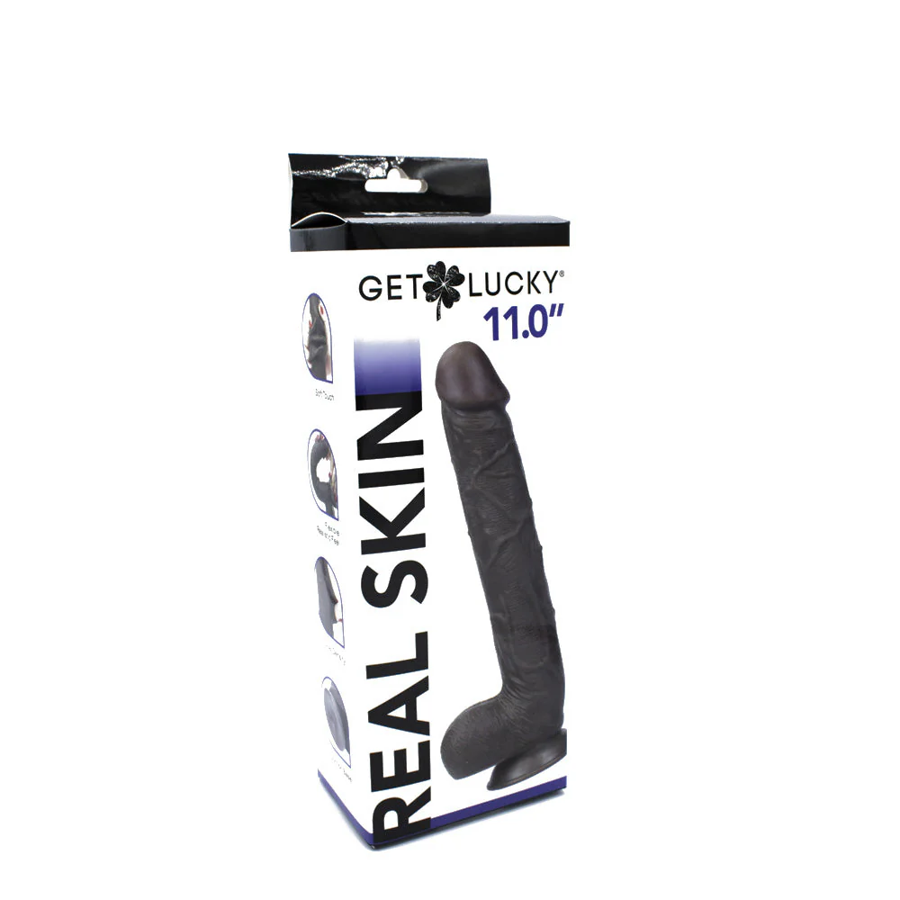 Get Lucky Real Skin 11” Dual Layer Dildo Dark Brown