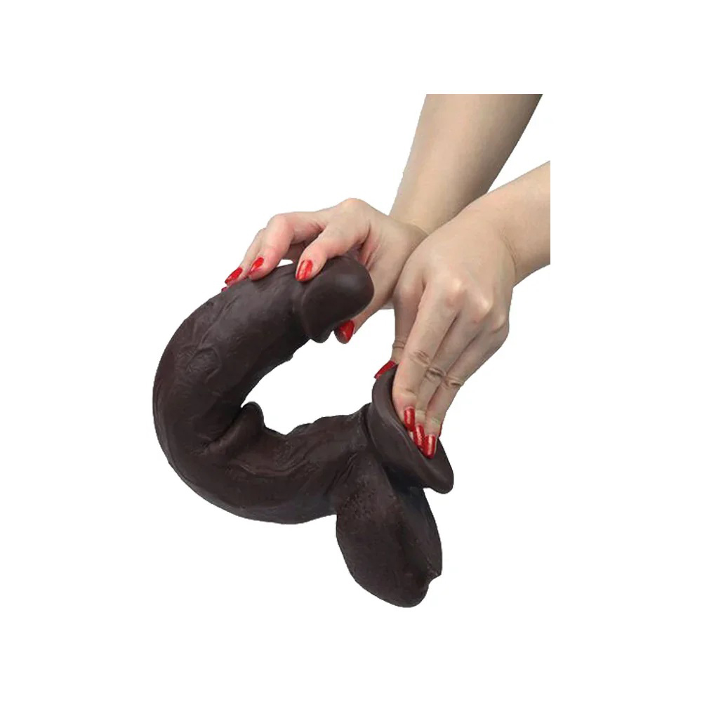 Get Lucky Real Skin 11” Dual Layer Dildo Dark Brown