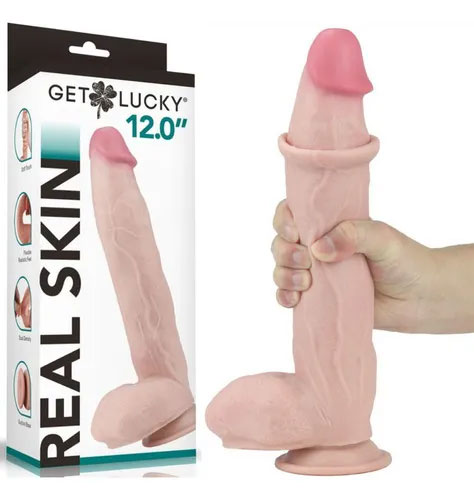 Get Lucky Real Skin 12” Dual Layer Dildo Beige
