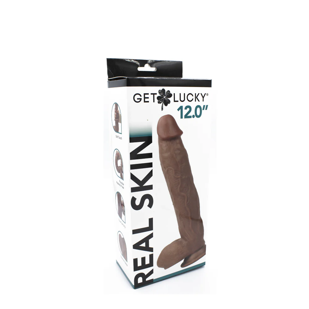 Get Lucky Real Skin 12” Dual Layer Dildo Light Brown