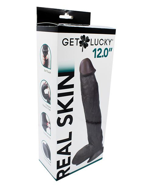 Get Lucky Real Skin 12” Dual Layer Dildo Dark Brown