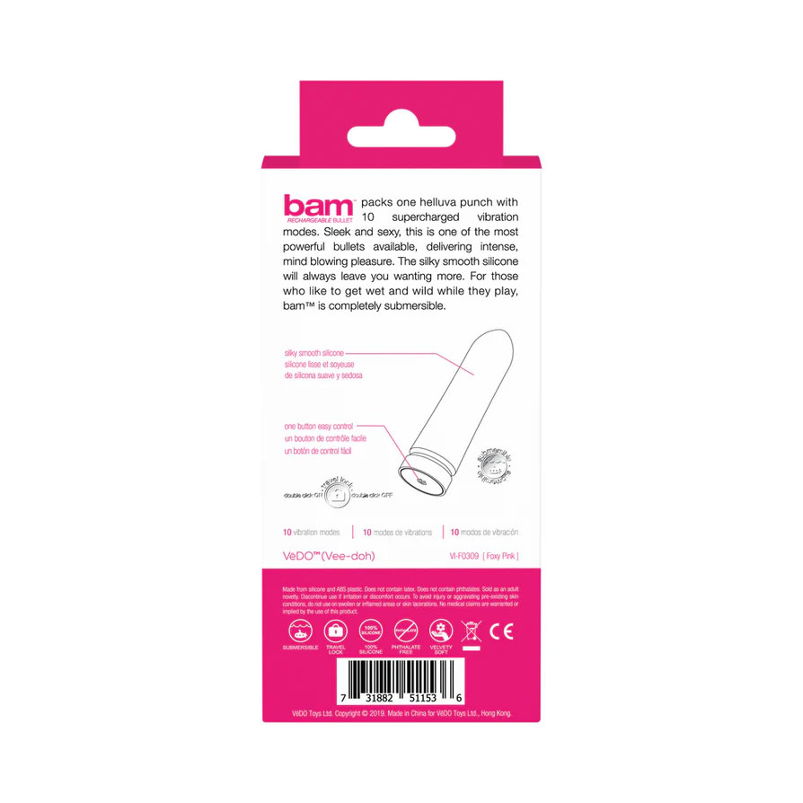 Bam Rechargeable Bullet - Hot in Bed Pink