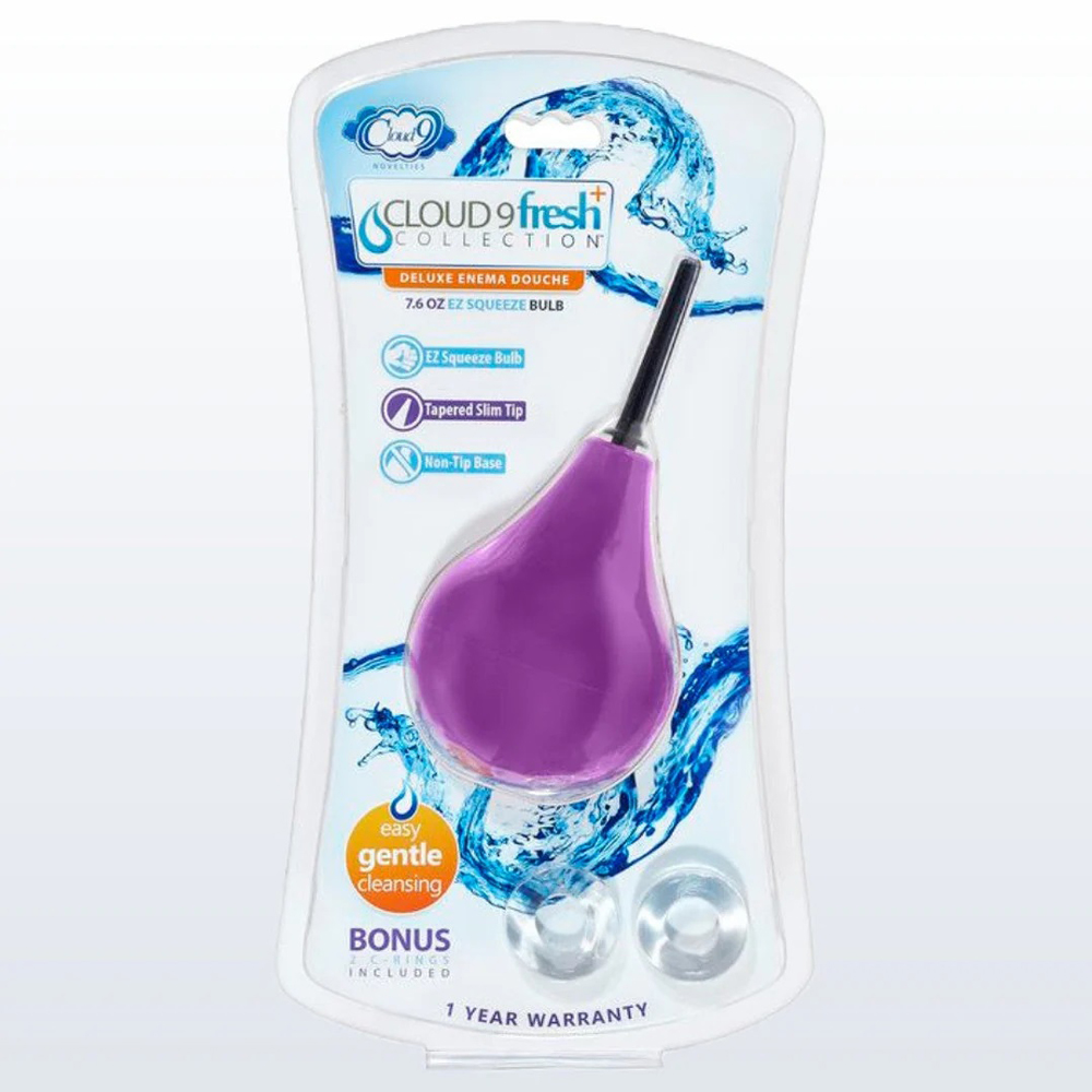 Cloud 9 Fresh and Deluxe Anal Soft Tip Enema Douche 7.6oz With Ez Squeeze Bulb and 2 C-Rings