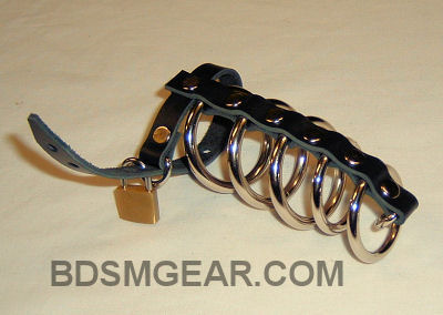 Locking 5 Ring Gates of Hell Leather Cock Harness - CBT Gear by BDSMGear