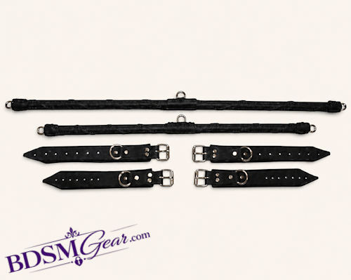 Black Leather on Black Suede Cuffs and Spreader Bar Set