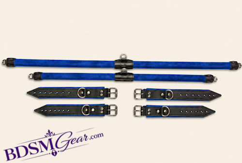Black Leather on Blue Suede Cuffs and Spreader Bar Set