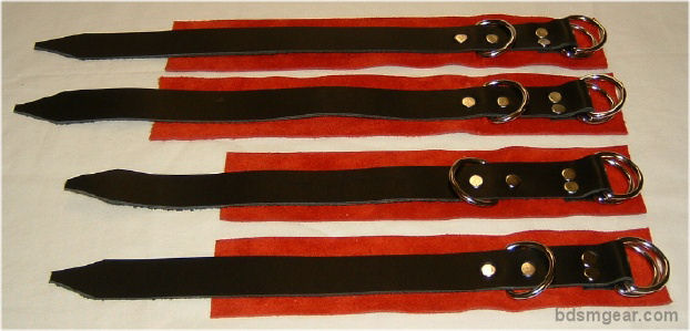 Black Leather and Red Suede BDSM Cuff Set