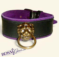 Purple Suede and Black Leather Lions Head Collar